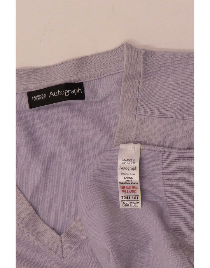 Suéter masculino Marks & Spencer Autograph com decote em V grande algodão azul