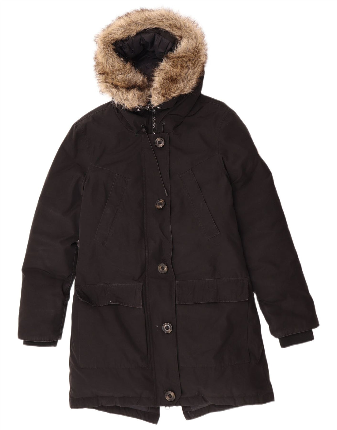 Jaqueta Parka com capuz feminina Superdry UK 10 poliéster preto pequeno