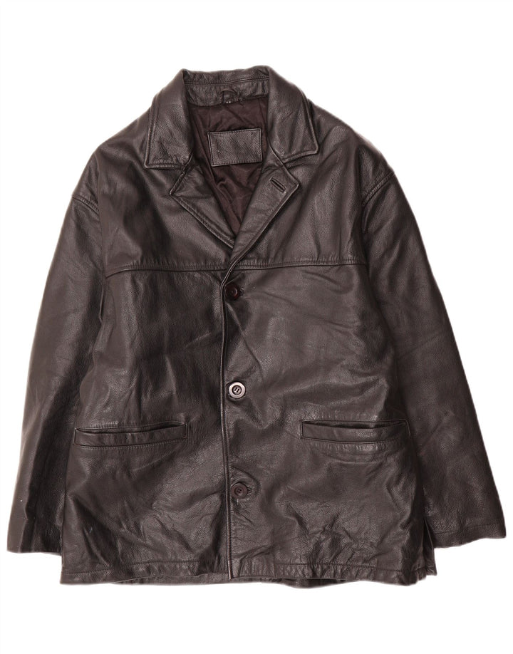 Jaqueta blazer masculina vintage de couro com 3 botões IT 48 couro preto médio