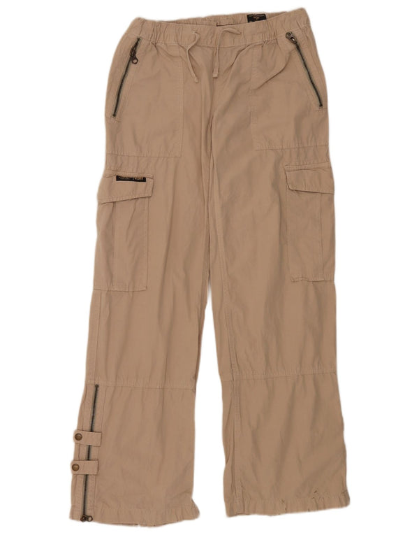 Calça cargo feminina Superdry com perna larga W28 L32 algodão bege