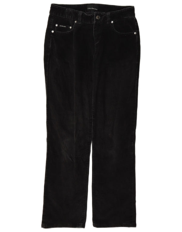 Calça feminina reta de veludo Calvin Klein W27 L28 algodão preto