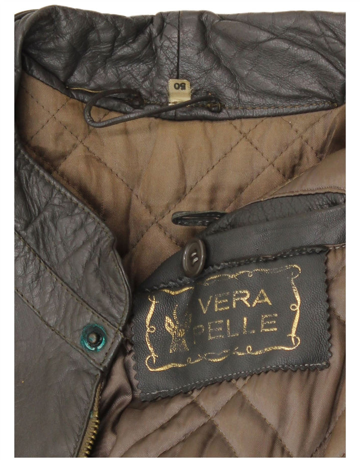 Jaqueta de couro militar masculina vintage IT 50 couro cinza grande