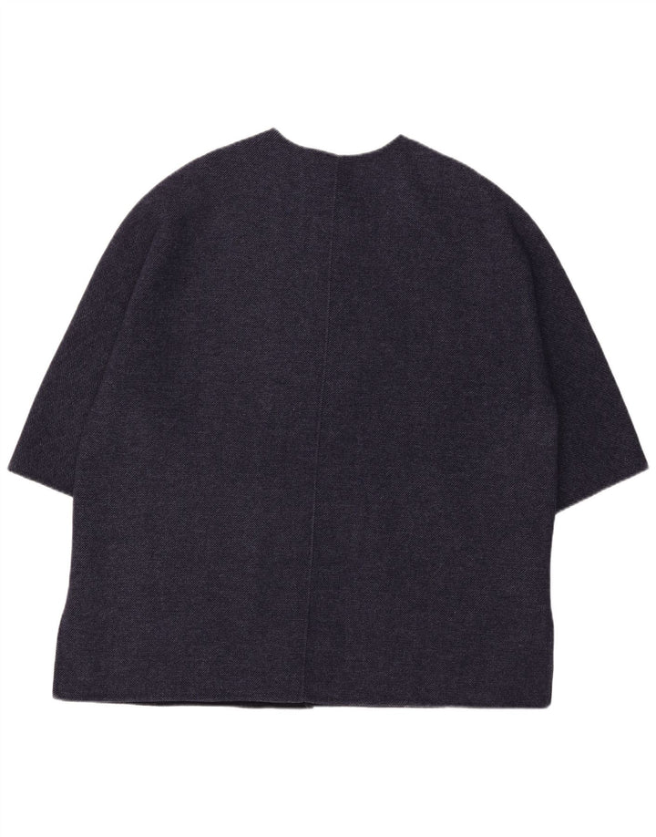 Sobretudo feminino Zara manga 3/4 oversized Reino Unido 16 grande lã azul marinho