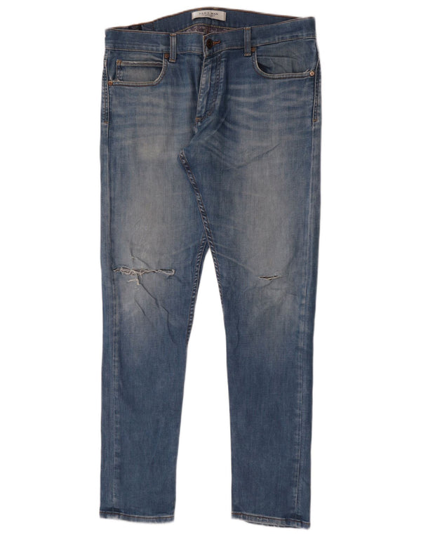 Zara Mens Jeans Slim Distressed EU 46 XL W36 L32 Azul Algodão