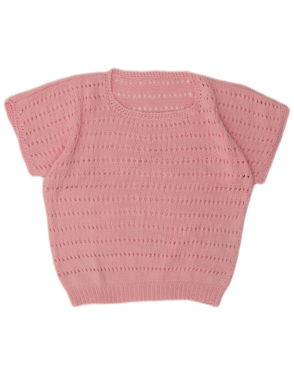 Suéter feminino vintage transparente com gola canoa Reino Unido 18 XL rosa