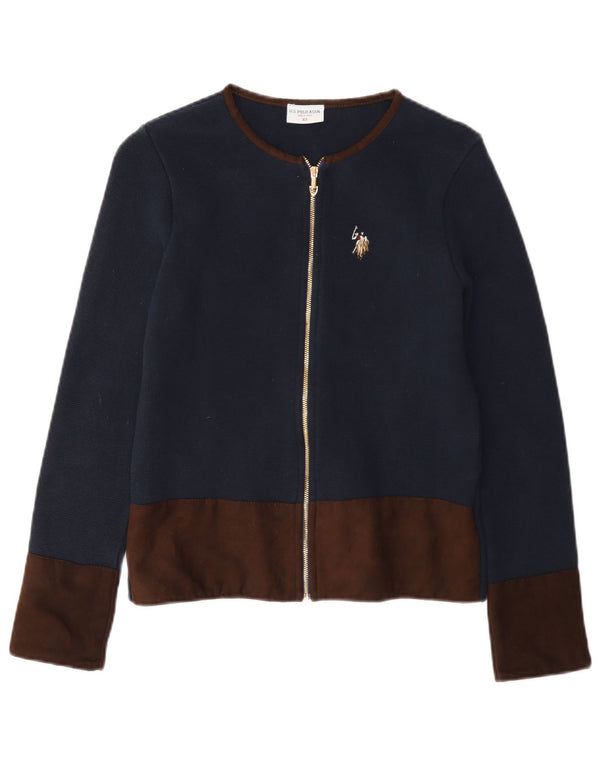 US Polo Assn. Suéter Cardigan Feminino UK 6 XS Azul Marinho Colorblock