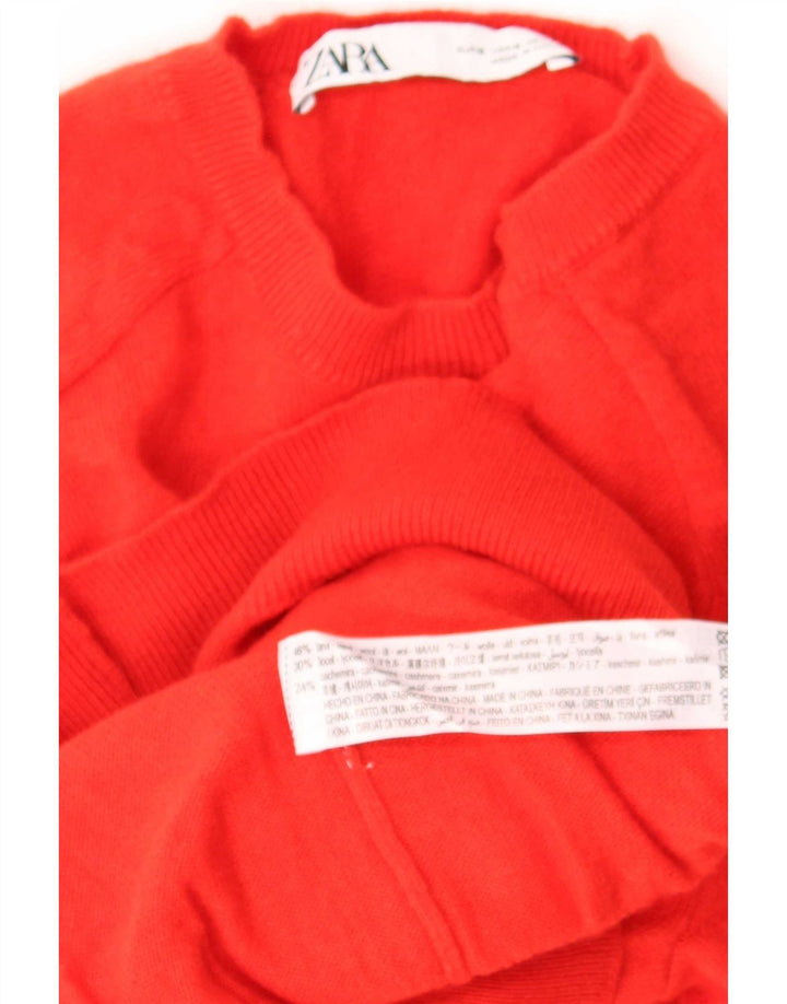 Suéter feminino Zara com gola redonda, Reino Unido 10, pequeno, lã vermelha