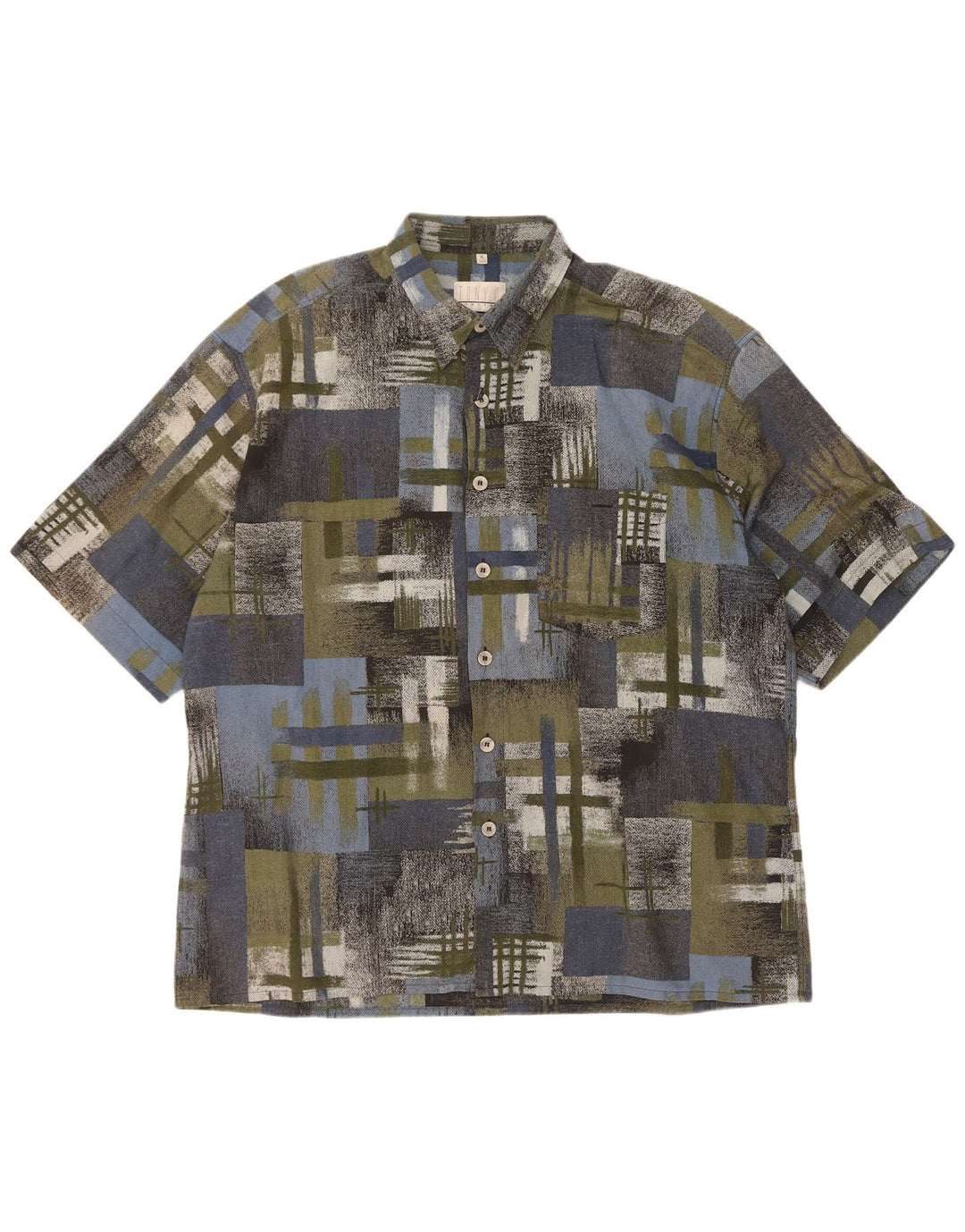 Camisa masculina vintage de manga curta XL verde patchwork
