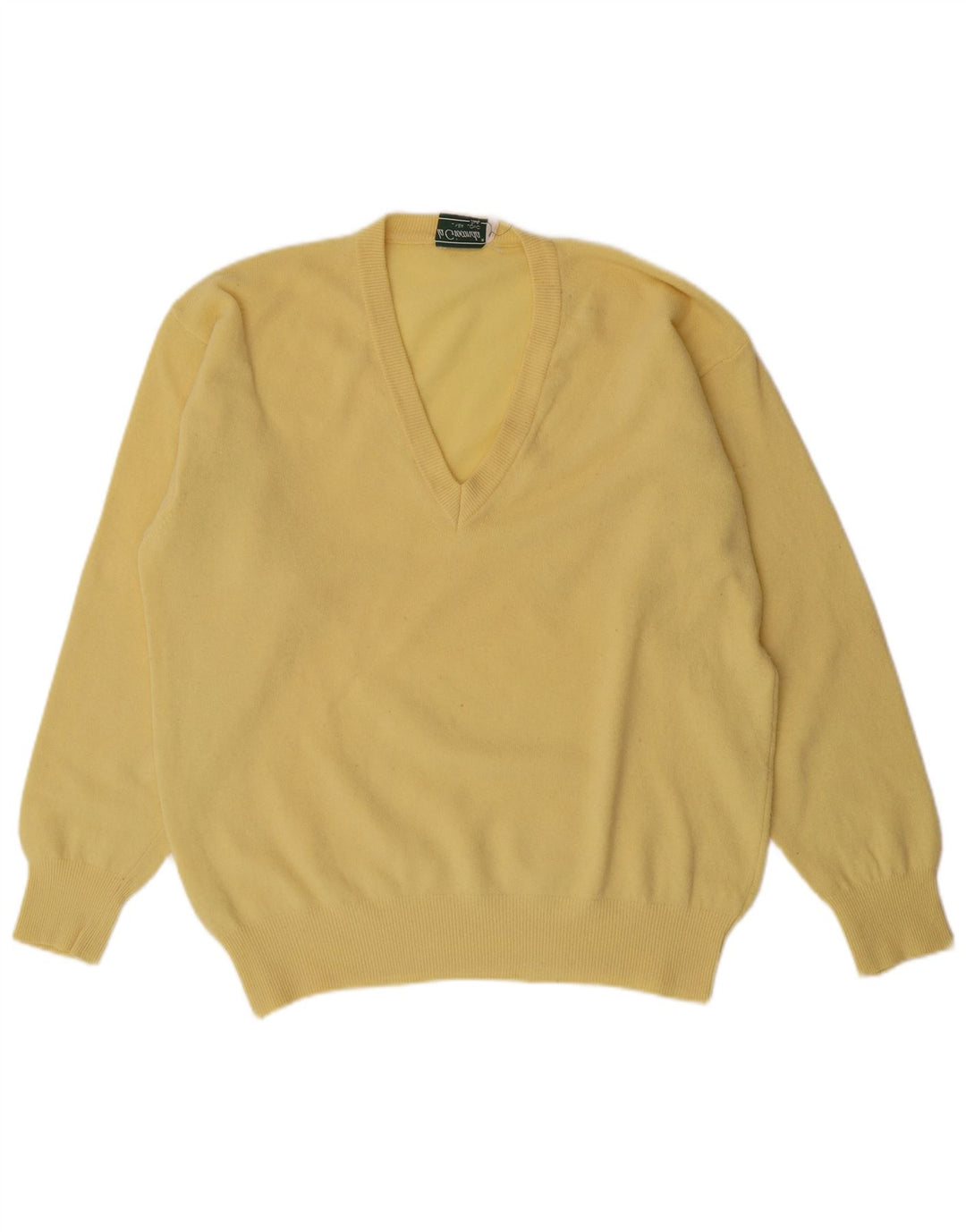 Suéter masculino VINTAGE com decote em V IT 52 grande lã amarela