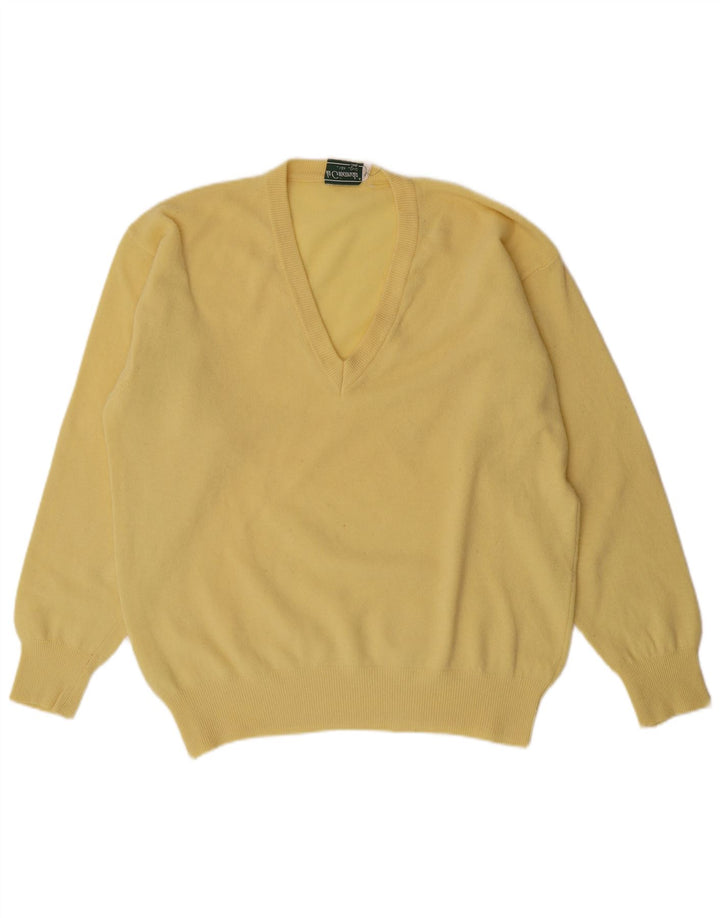 Suéter masculino VINTAGE com decote em V IT 52 grande lã amarela