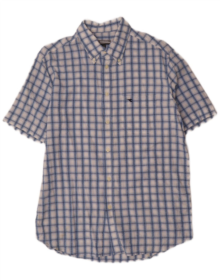 Camisa masculina de manga curta DIADORA algodão xadrez azul médio