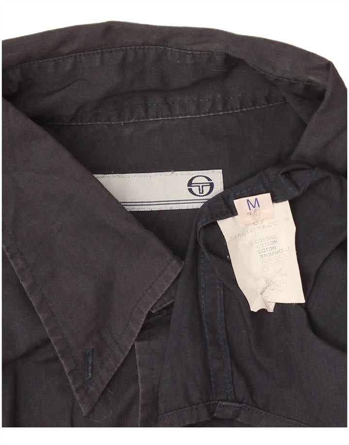 Camisa feminina de manga curta Sergio Tacchini Reino Unido 14 algodão azul marinho médio