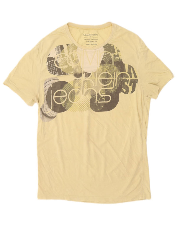 Calvin Klein Jeans Camiseta masculina gráfica top grande algodão amarelo