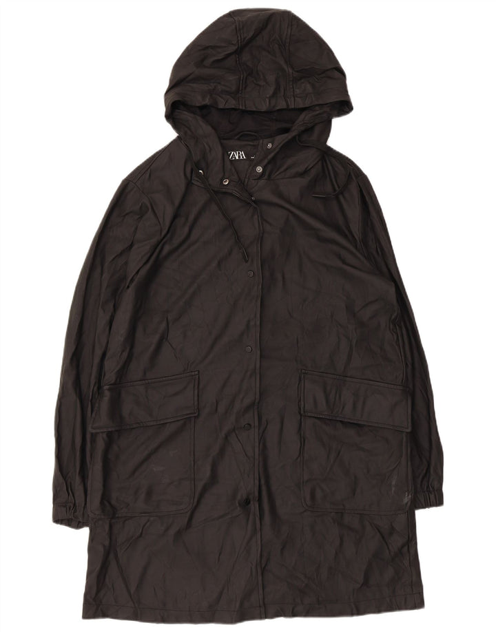 Capa de chuva feminina com capuz Zara UK 14 médio preto