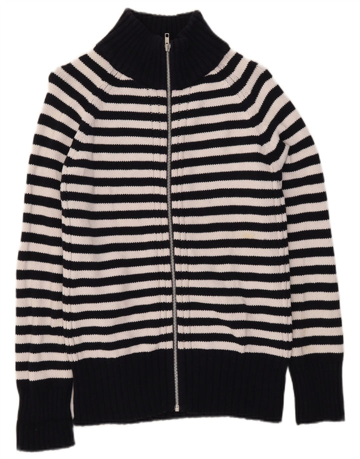 Suéter cardigã feminino Marks & Spencer Reino Unido 16 grande listrado azul marinho