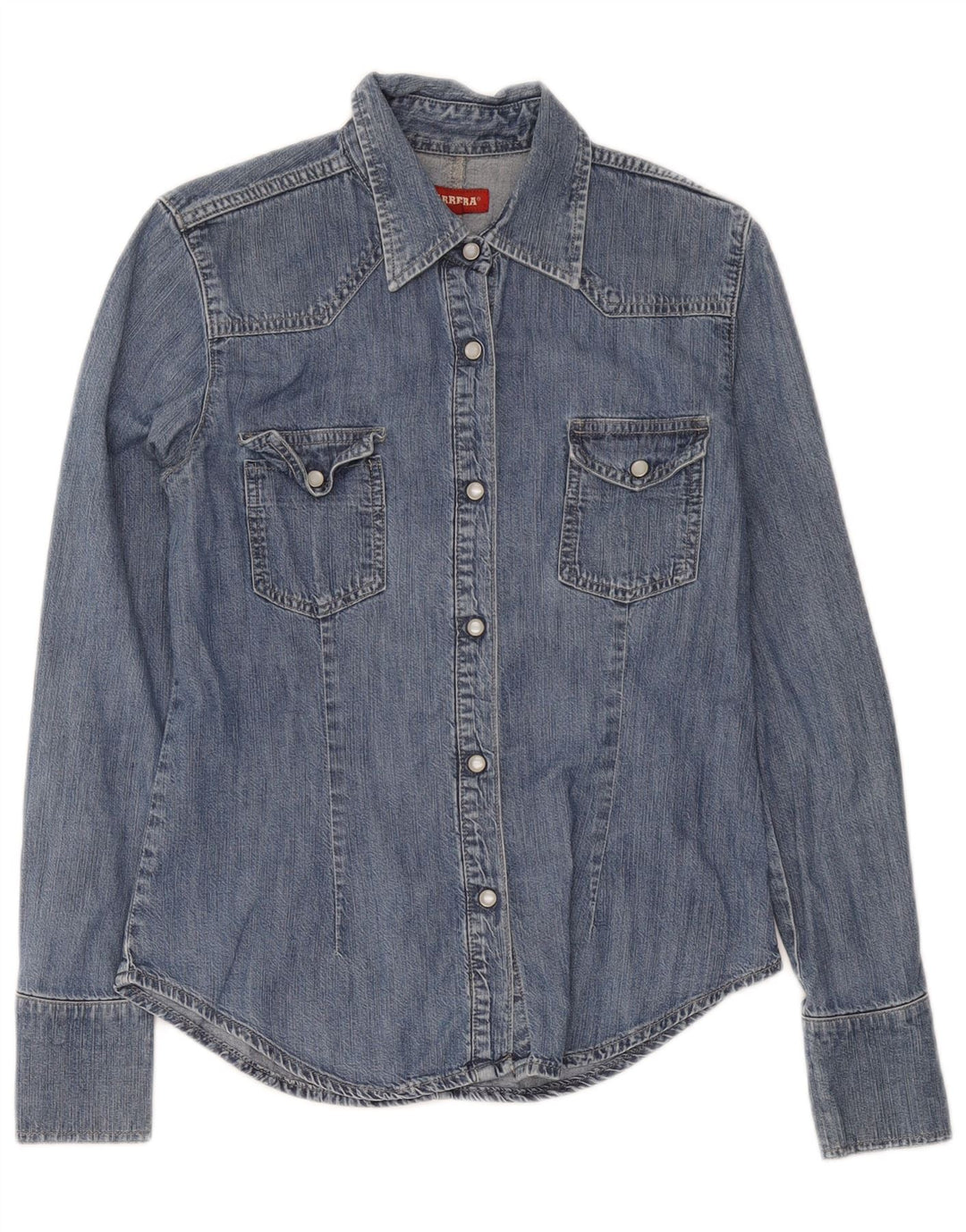 Camisa jeans feminina Carrera UK 12 algodão azul médio