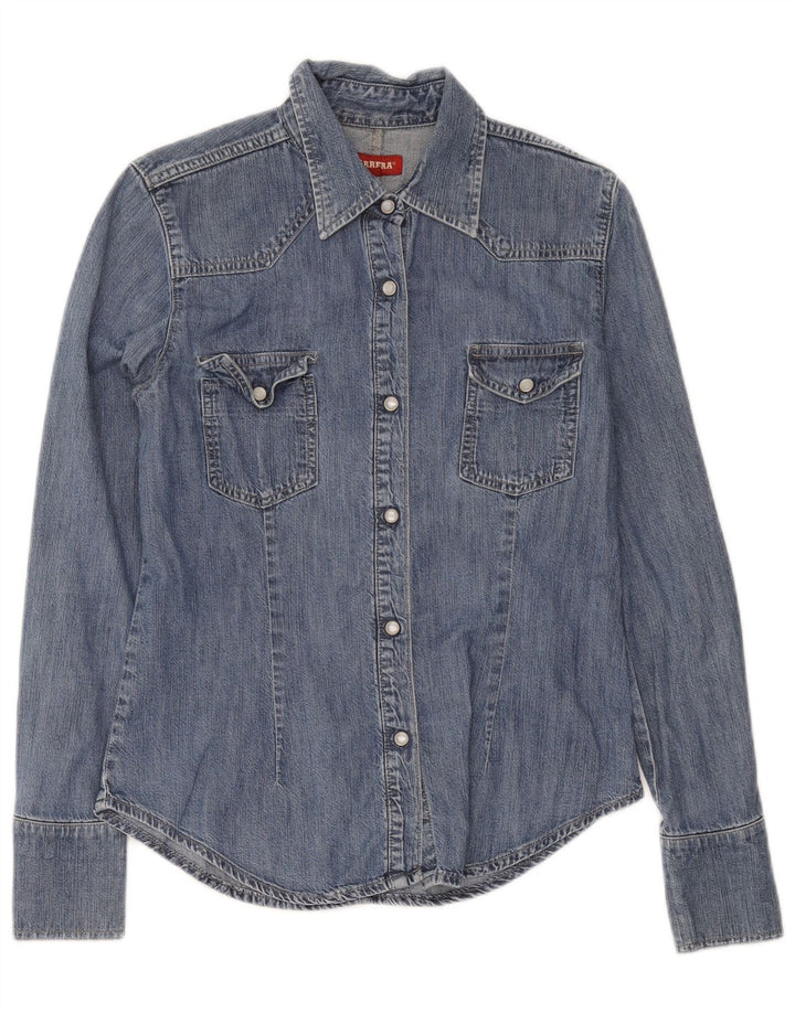 Camisa jeans feminina Carrera UK 12 algodão azul médio
