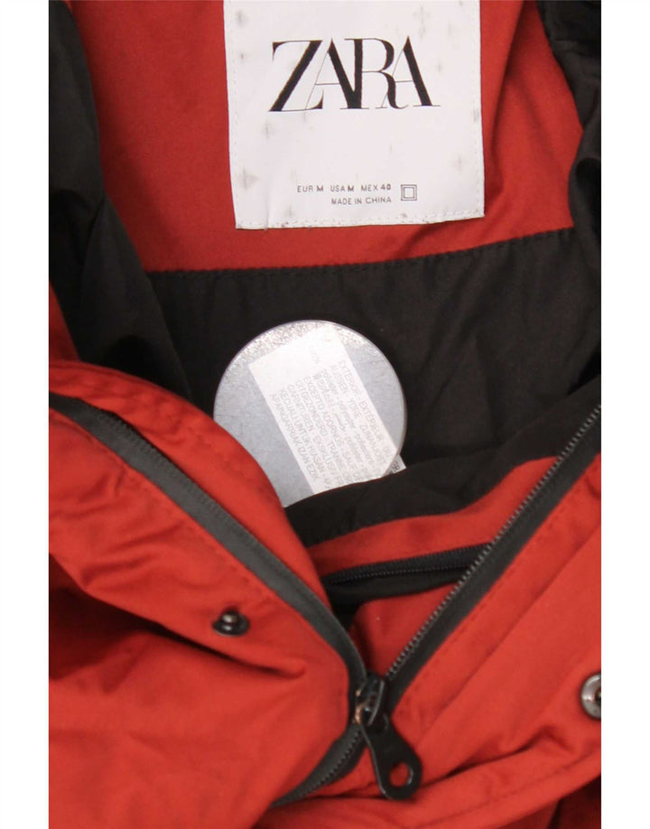 Jaqueta masculina Zara com capuz e acolchoada UK 40 poliéster vermelho médio