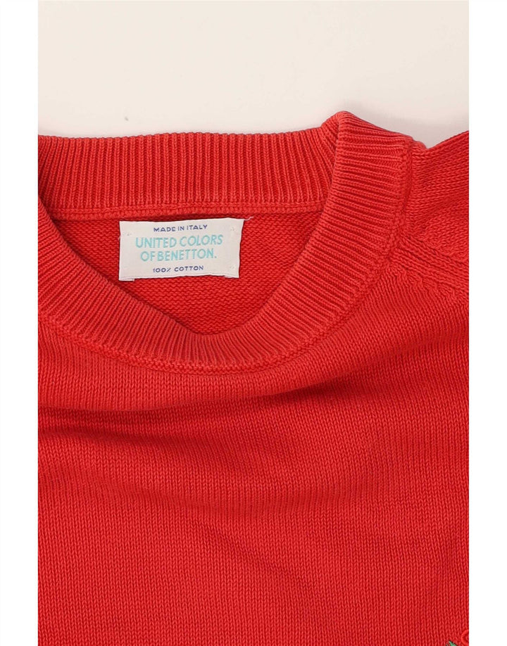 Suéter masculino Benetton com gola redonda, algodão vermelho médio
