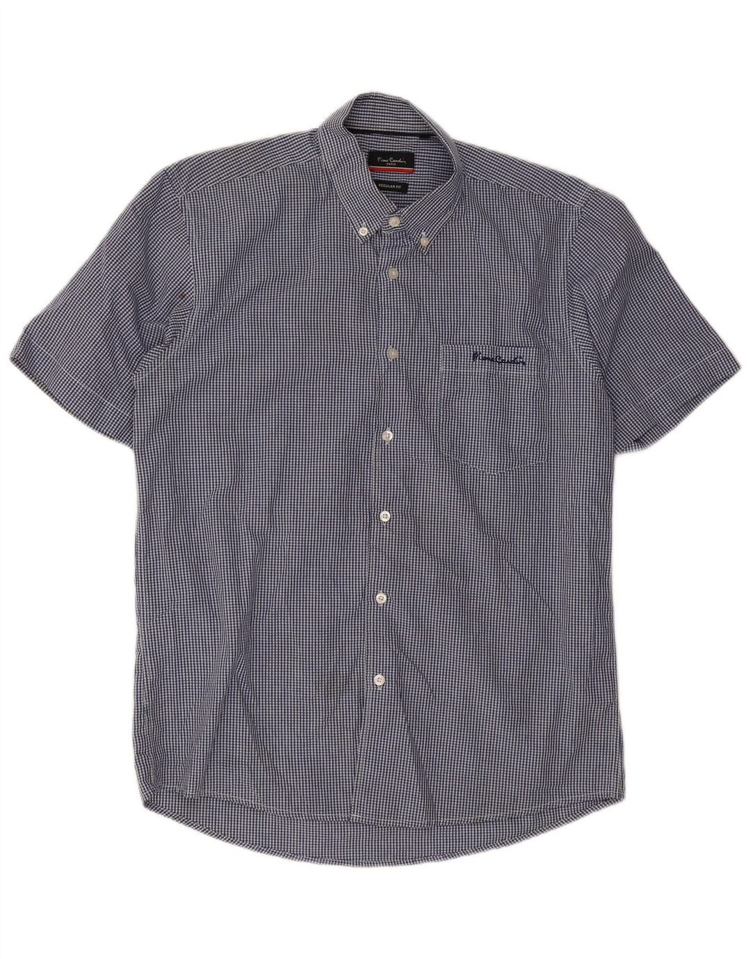 Pierre Cardin Camisa masculina de manga curta grande poliéster azul guingão