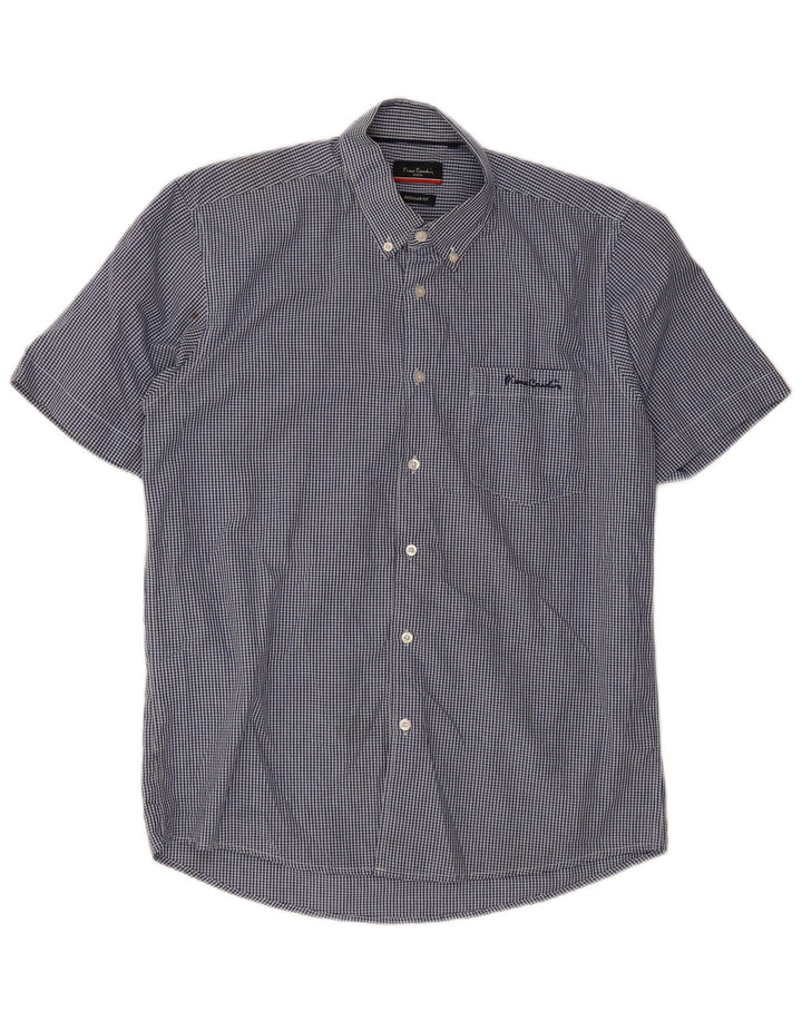 Pierre Cardin Camisa masculina de manga curta grande poliéster azul guingão