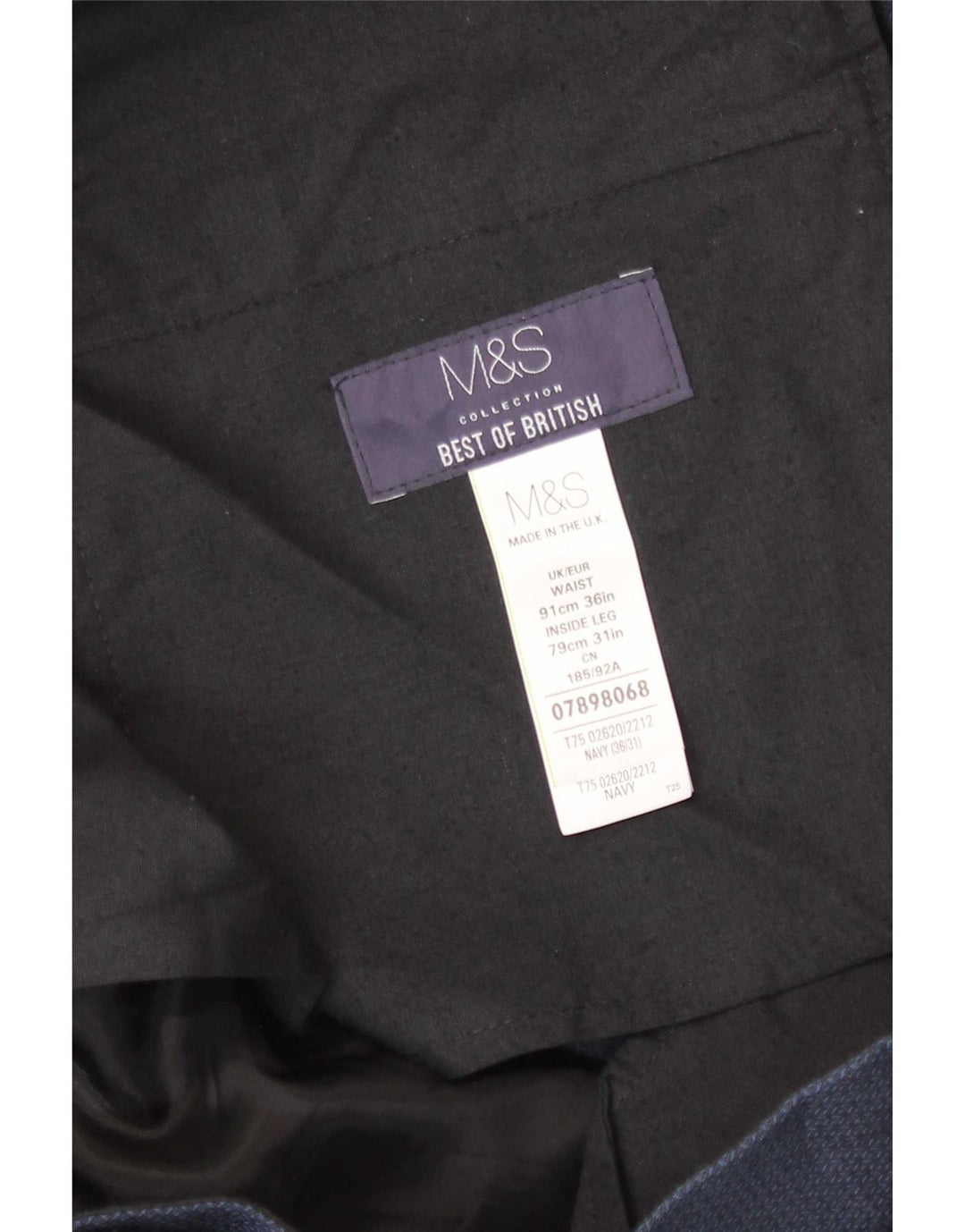 Calça masculina Marks & Spencer Slim Suit W36 L31 algodão azul marinho