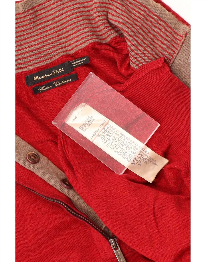 Suéter masculino Massimo Dutti com zíper e gola alta de algodão vermelho