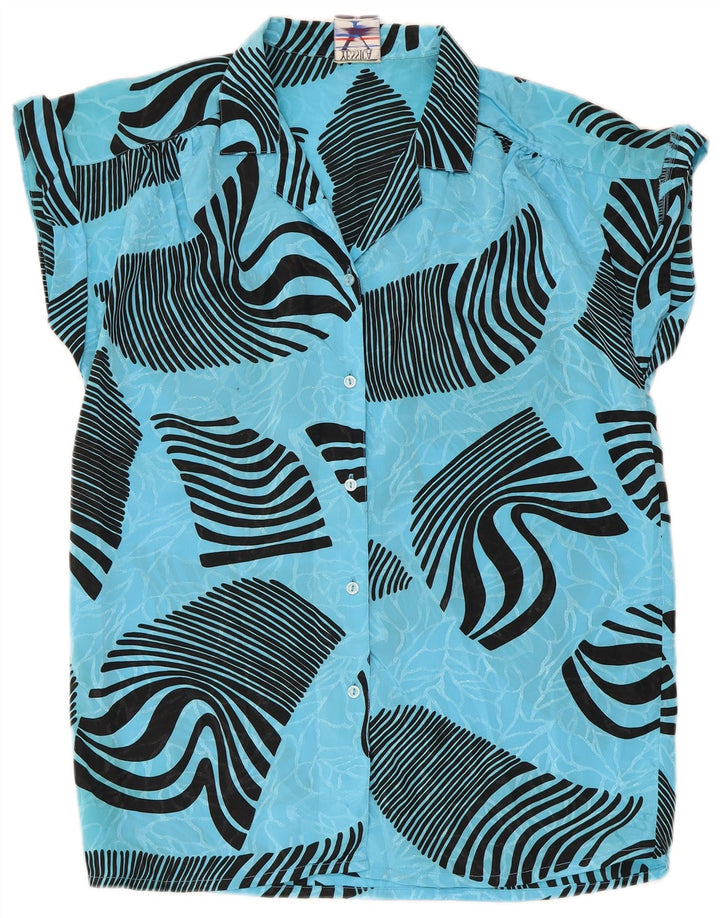 Blusa feminina Yessica com estampa abstrata de manga curta UE 36 pequena azul