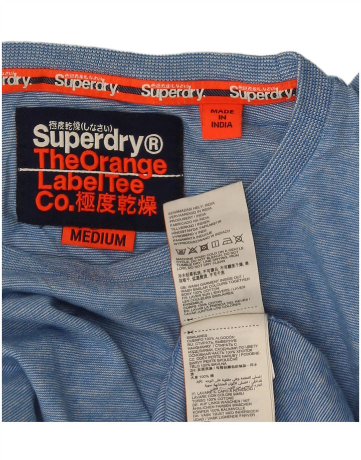 Top masculino Superdry manga comprida algodão manchado azul médio
