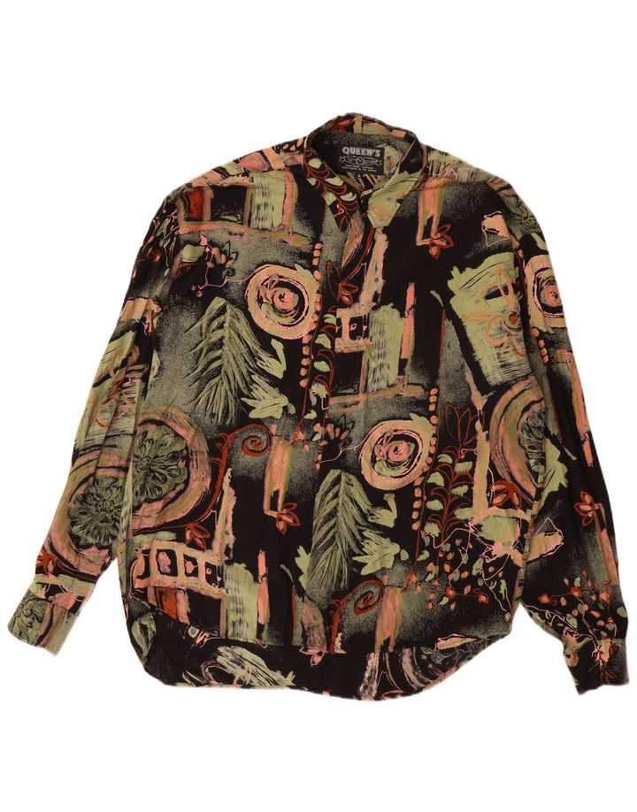 Vintage Masculino Abstrato Padrão Camisa Grande Viscose Floral Multicolorida