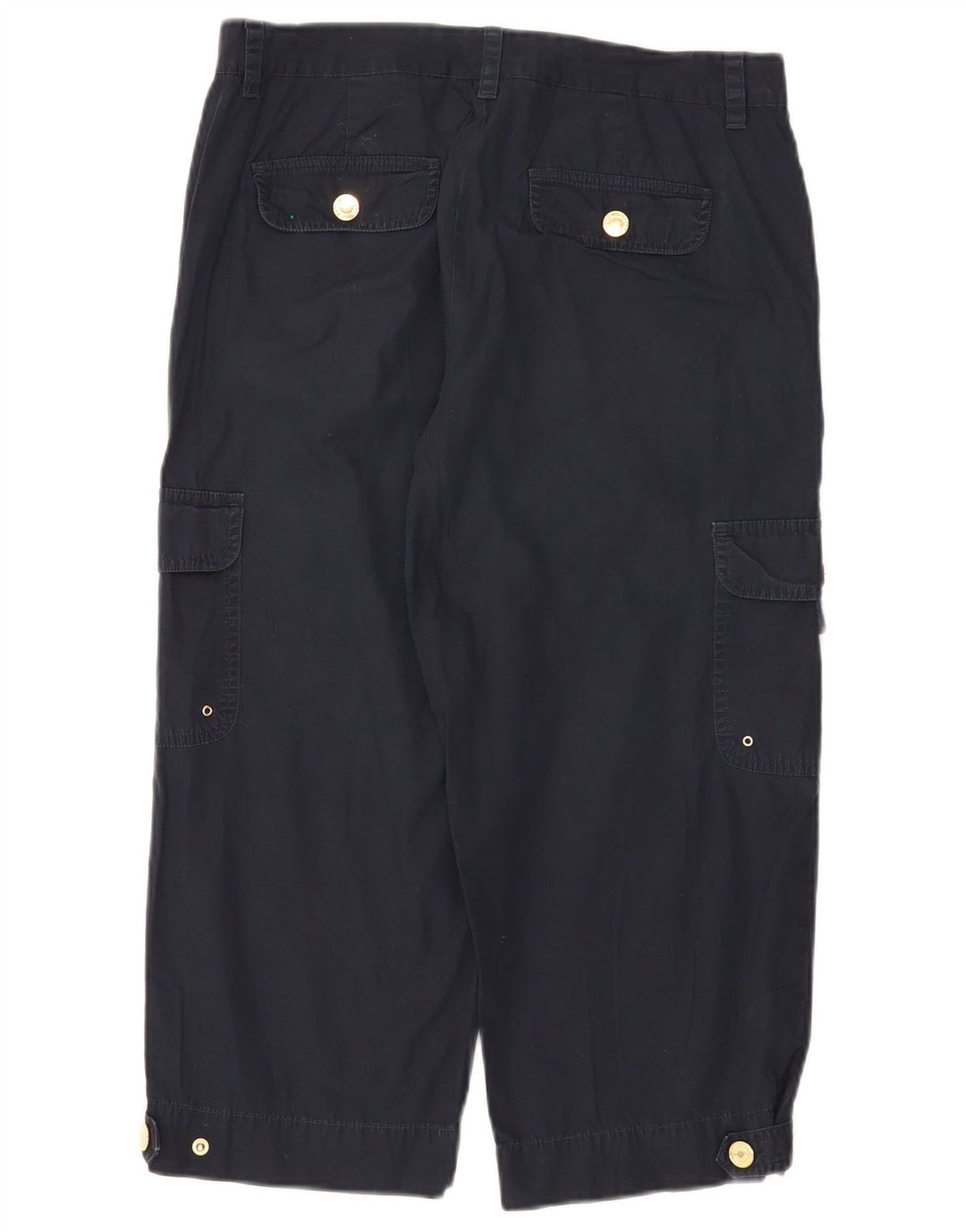 Calça feminina reta Capri Cargo Chaps US 8 médio W32 L21 azul marinho