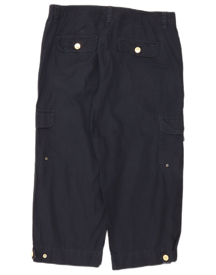 Calça feminina reta Capri Cargo Chaps US 8 médio W32 L21 azul marinho