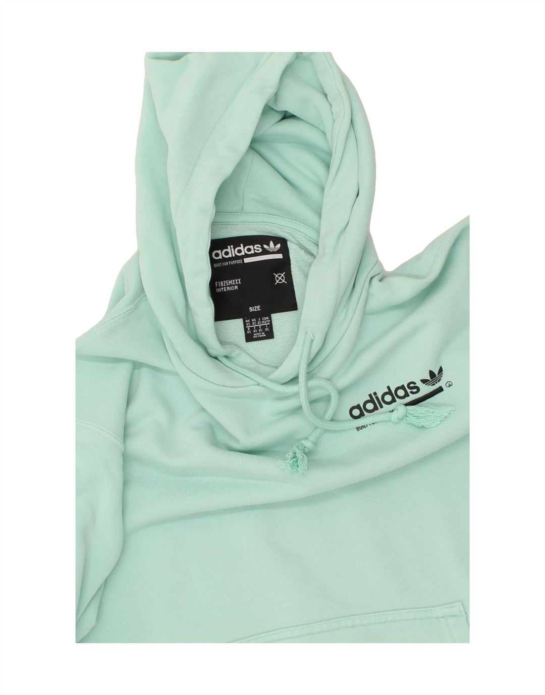 ADIDAS Mens Oversized Graphic Hoodie Jumper XS Turquoise Cotton Vintage Adidas and Second-Hand Adidas from Messina Hembry 