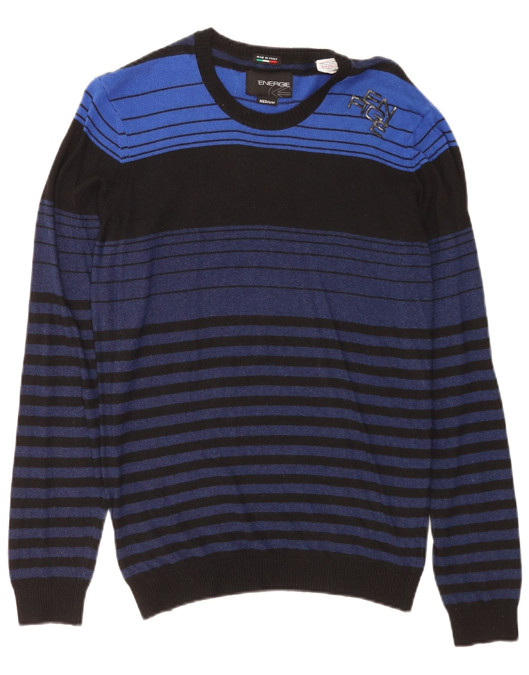 Suéter masculino Energie com gola redonda e viscose listrada azul médio