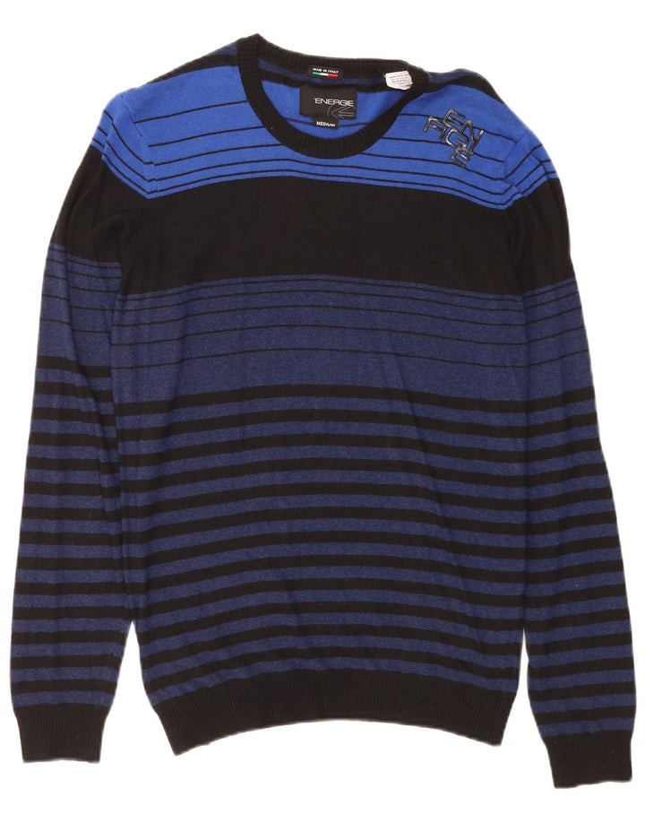 Suéter masculino Energie com gola redonda e viscose listrada azul médio