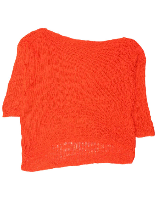 Suéter feminino vintage manga 3/4 com gola canoa Reino Unido 14 médio laranja