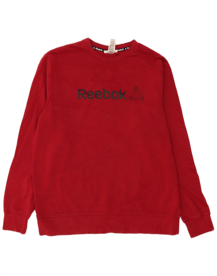 Reebok Mens Graphic Moletom Jumper Grande Algodão Borgonha