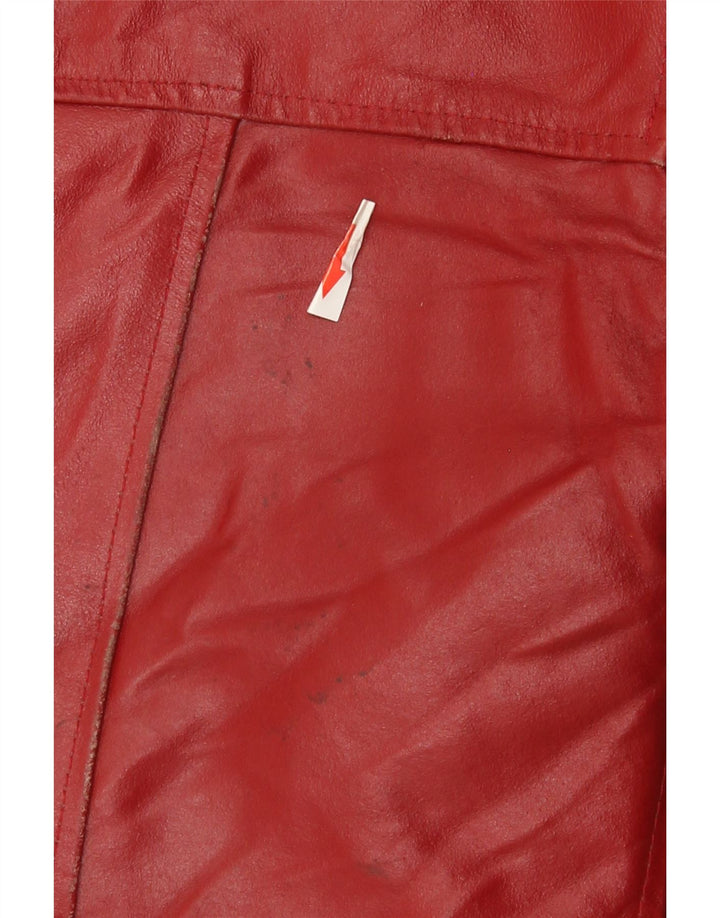 Jaqueta de couro vintage feminina UK 14 couro vermelho médio