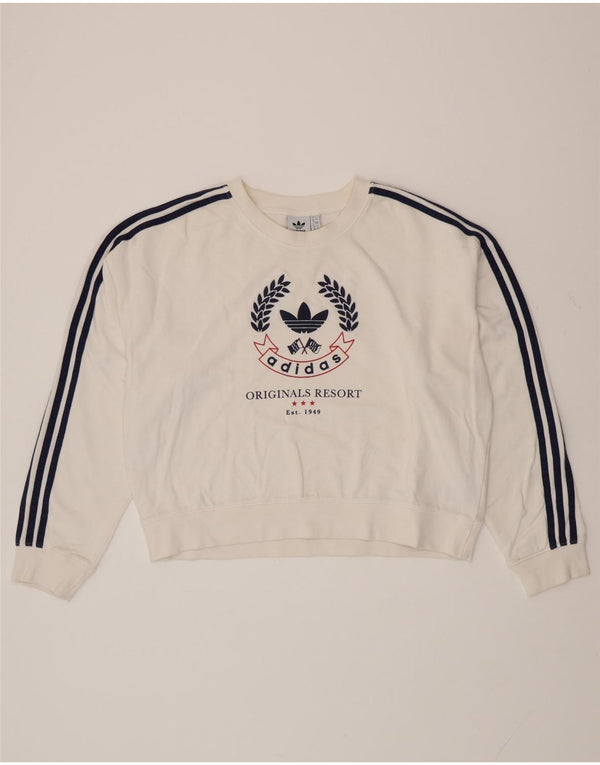ADIDAS Womens Oversized Graphic Sweatshirt Jumper Reino Unido 12 Médio Branco