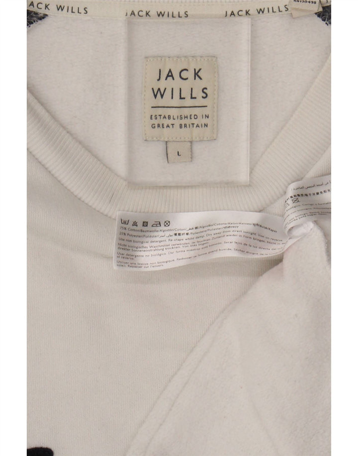 JACK WILLS Suéter gráfico masculino grande de algodão colorido branco