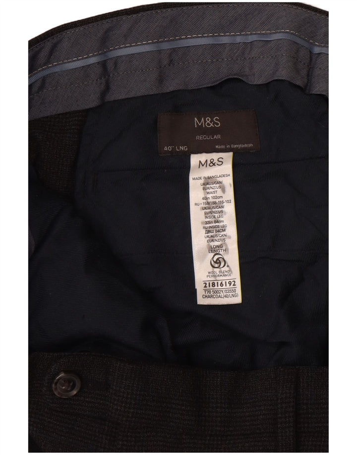 Calça masculina de terno regular Marks & Spencer W40 L32 lã xadrez preta