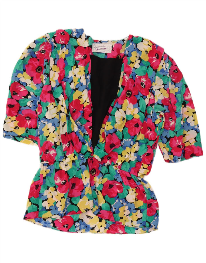 Blusa feminina vintage manga 3/4 top IT 46 grande floral multicolorido