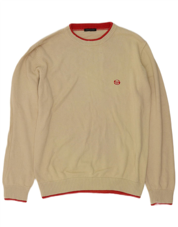Suéter masculino Sergio Tacchini com gola redonda, algodão bege médio