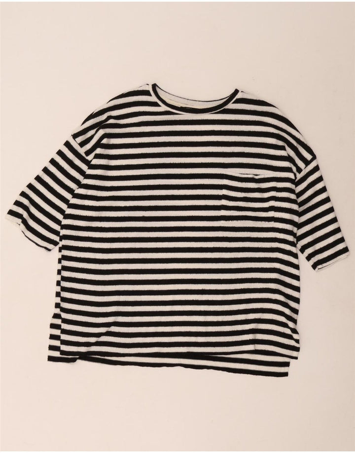 Zara Womens Oversized T-Shirt Top UK 14 Médio Preto Listrado