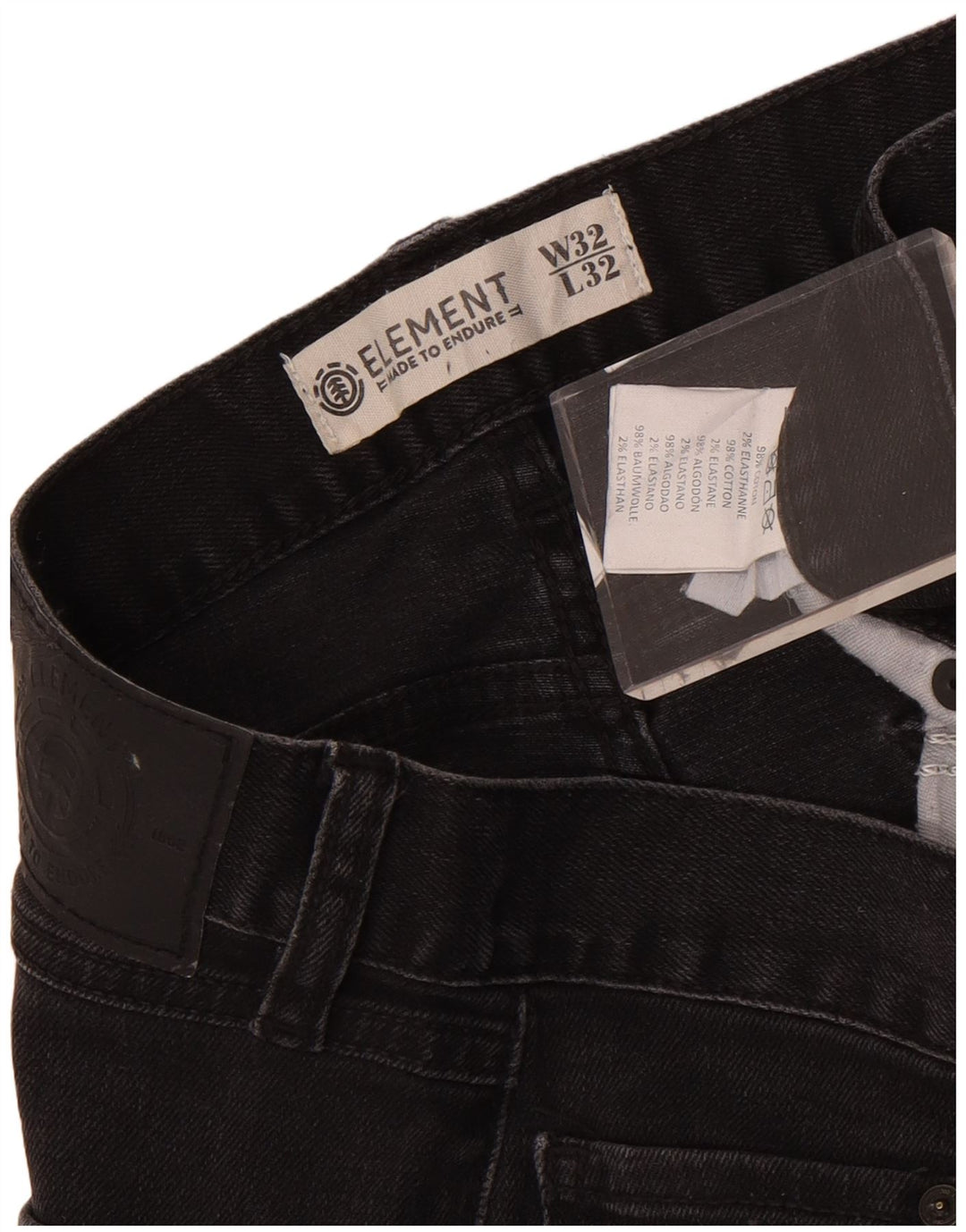 Element Mens Slim Jeans W32 L32 Algodão Preto
