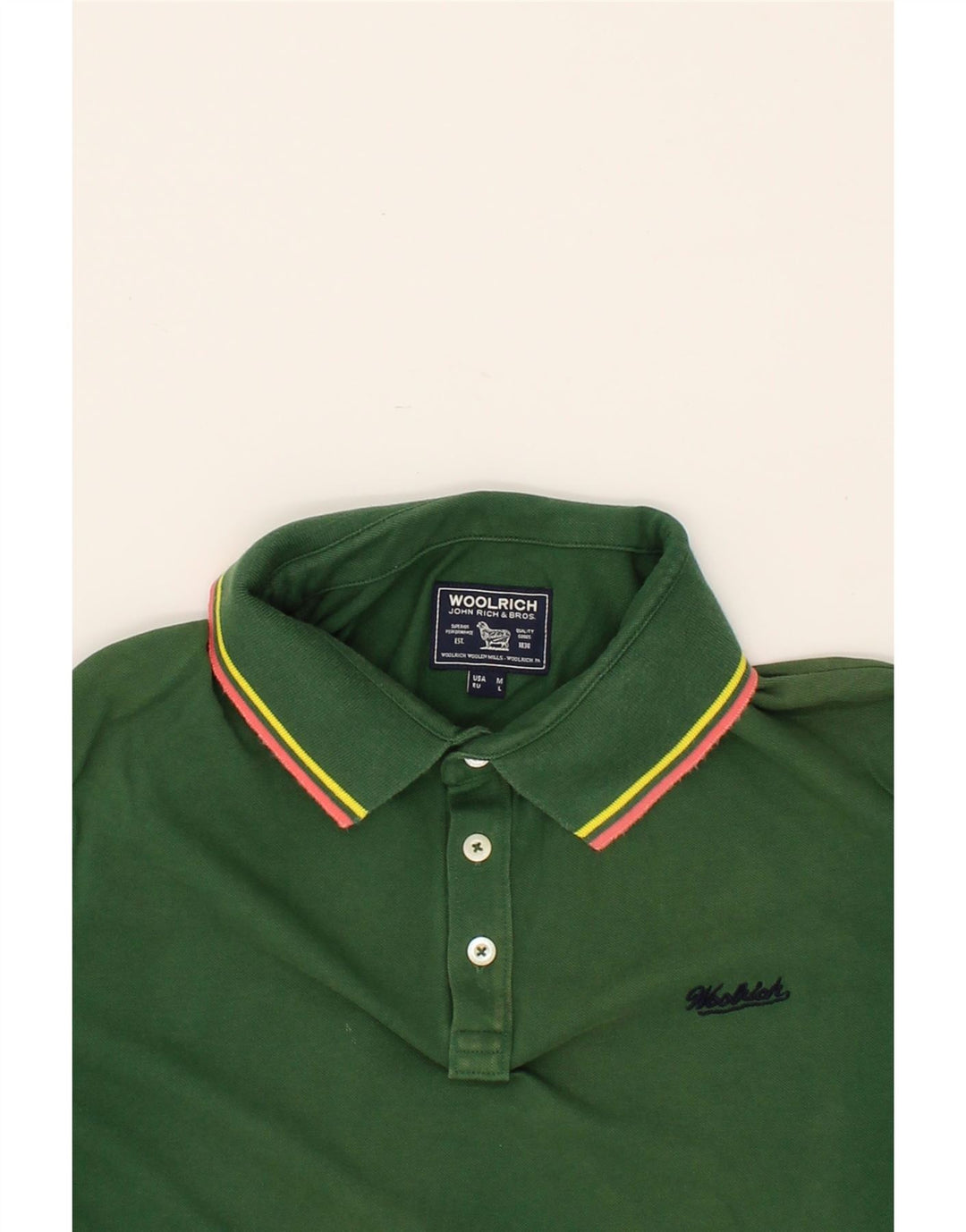 WOOLRICH Mens Polo Shirt Medium Green Cotton Vintage Woolrich and Second-Hand Woolrich from Messina Hembry 