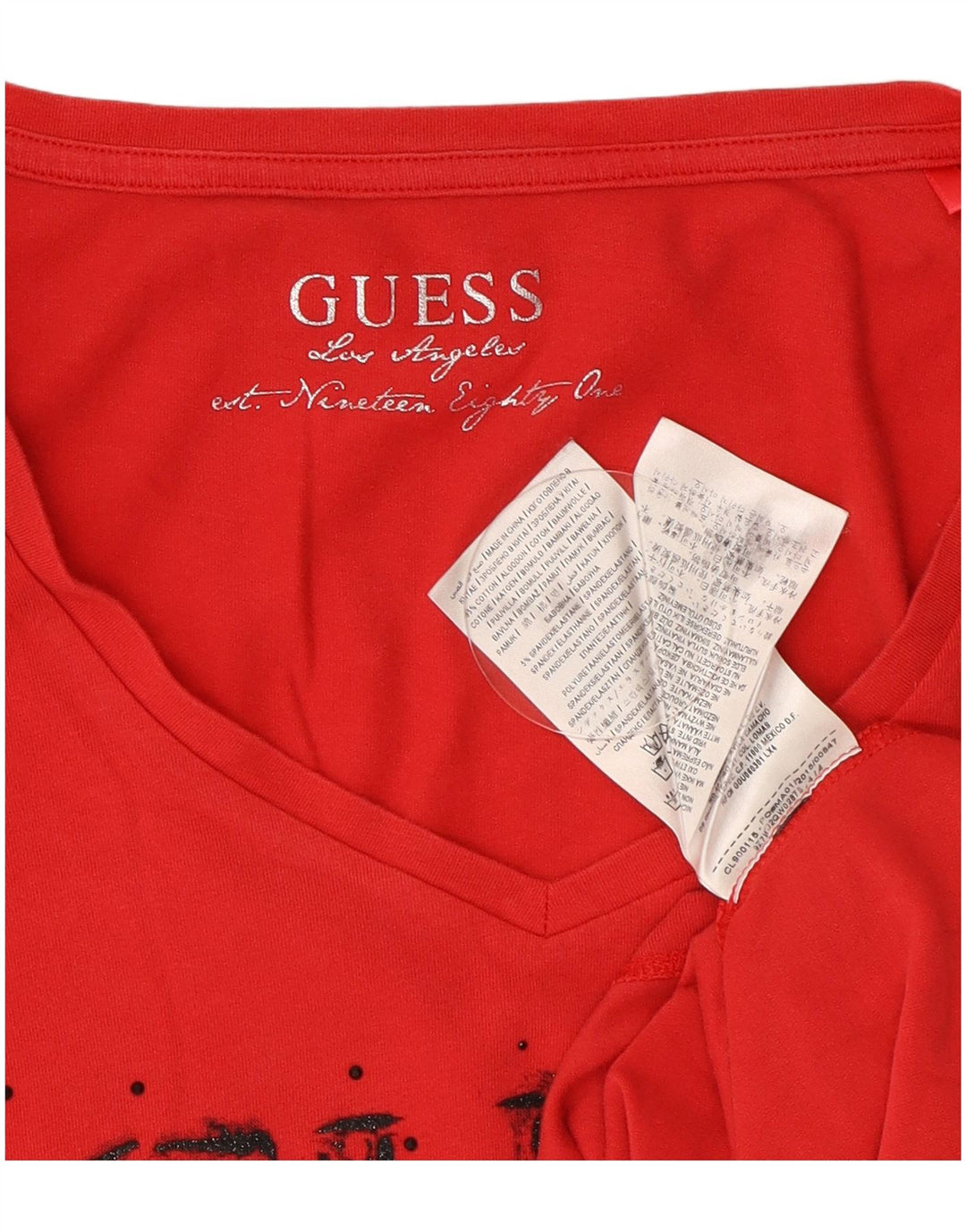 Guess Top gráfico feminino manga comprida Reino Unido 8 pequeno algodão vermelho