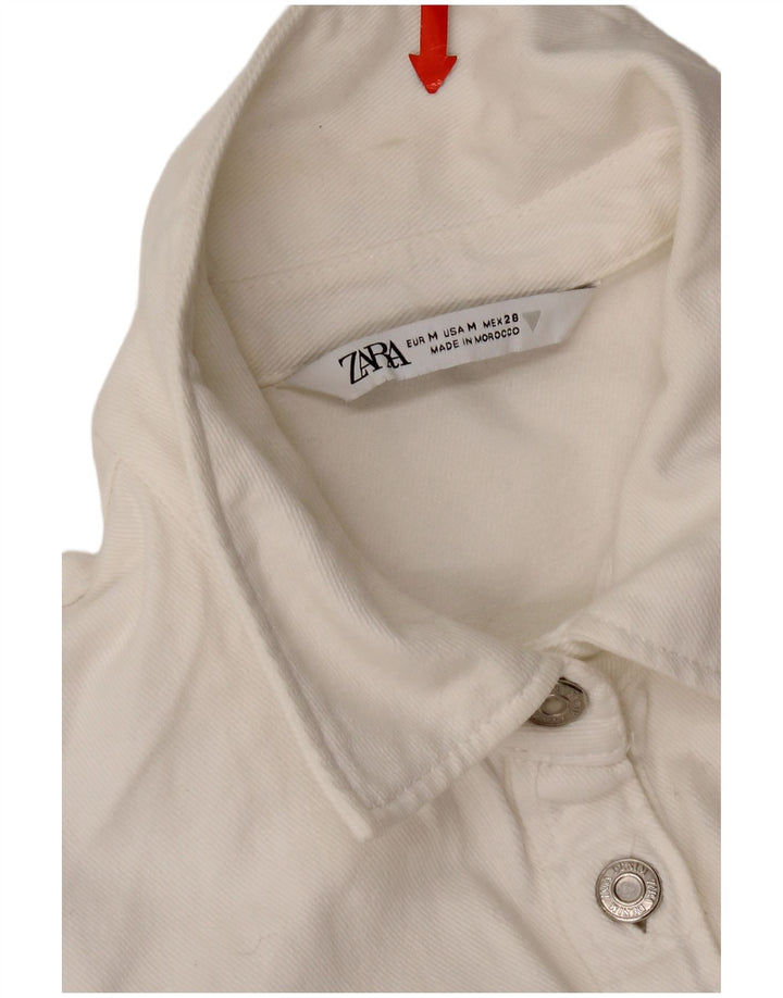 Vestido jeans feminino Zara com babados na frente Reino Unido 12 algodão branco médio