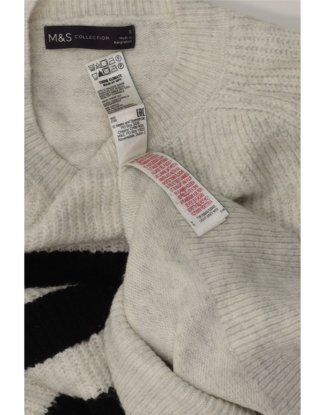 Suéter feminino Marks & Spencer com gola redonda e listrado cinza pequeno Reino Unido 10