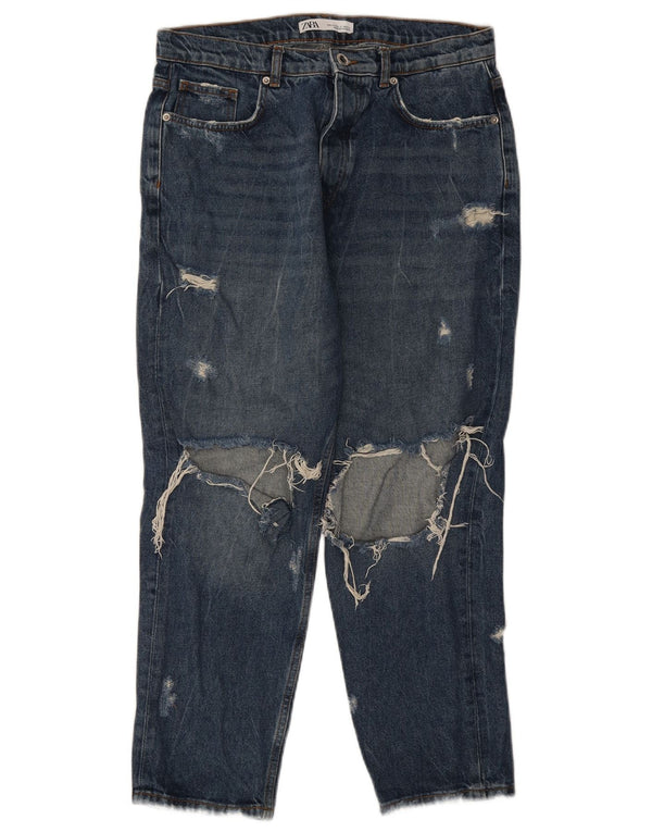 Zara Mens Jeans recortados desgastados EU 40 Médio W31 L26 Azul